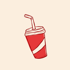 soda drink in paper cup with straw fast food menu vector hand drawn doodle illustration