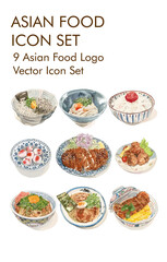 Asian traditional food logo vector icon set