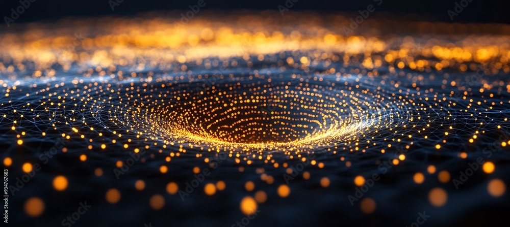 Poster black hole key object of study 3d astrophysics where 2d spacetime grids light particles illustrate e