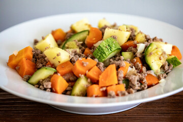 Hearty and nutritious food, ground beef with vegetables. Real low carb food