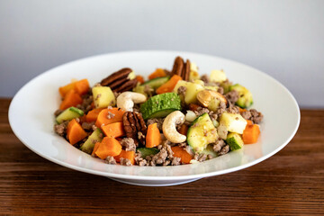 Hearty and nutritious food, ground beef with vegetables. Real low carb food