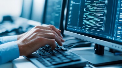 Programmer Typing Code on Computer Keyboard