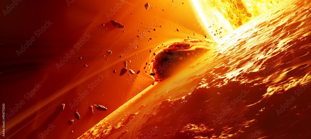 Poster black hole at the heart of a 3d cosmic abyss where 2d light waves are stretched and swallowed by the