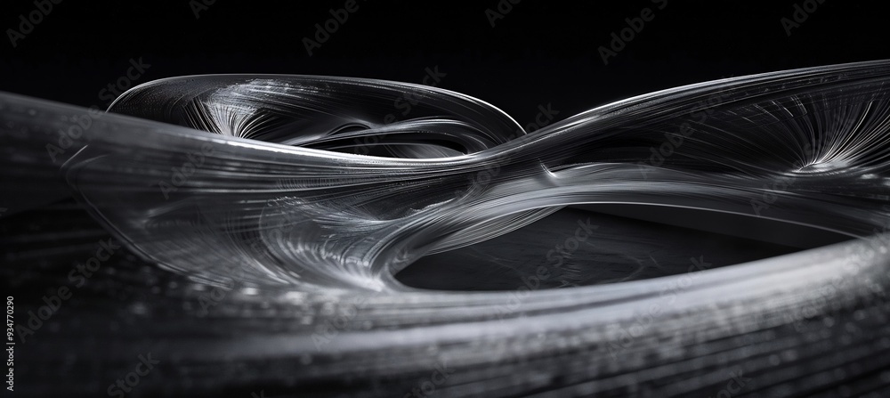 Poster black hole at the heart of a 3d cosmic abyss where 2d light waves are stretched and swallowed by the