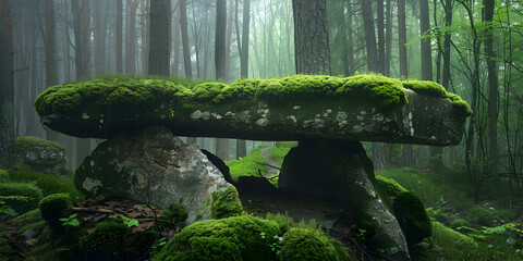 Fantasy landscape with a stone table in the middle of the forest