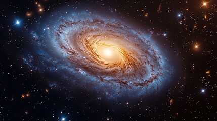 Stunning Spiral Galaxy in Space, Centered with White Arms and Glowing Core, Surrounded by Stars and Nebulae, a Cosmic Journey through the Milky Way's Swirling Patterns of Light and Dust Clouds.