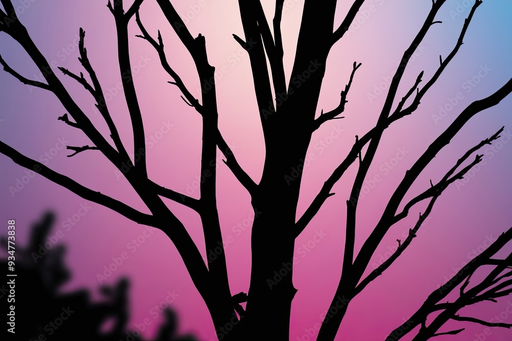 Aufkleber dynamic gradient overlay on tree twig silhouettes with vivid shadows