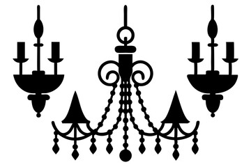 Set of chandelier icons silhouette vector art illustration	