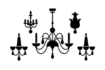 Set of chandelier icons silhouette vector art illustration	