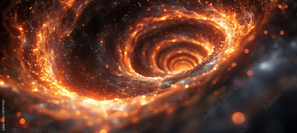 Poster mysterious forces surrounding a black hole where 3d matter and 2d light spiral into the event horizo