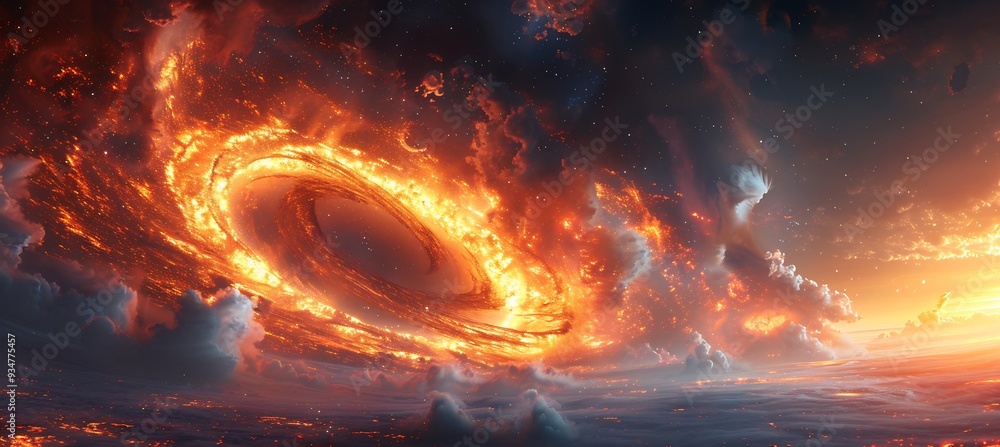 Poster mysterious forces surrounding a black hole where 3d matter and 2d light spiral into the event horizo
