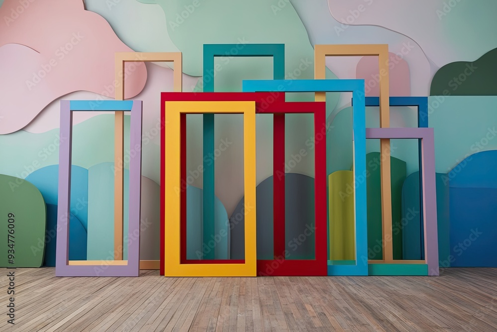 Poster inspiring intertwined rectangles with whimsical background for modern art projects