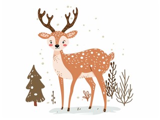 Christmas happy deer simple illustration for kids isolated on white. AI generated