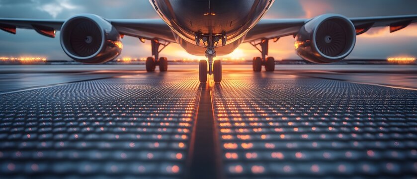 Aerospace Applications of Lightweight and Durable Composite Matrix Materials Showcased in the Rendering of an Aircraft s Fuselage Wings and Other Structural Components at Sunset
