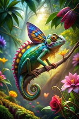 Fototapeta premium 3d rendering of a beautiful cartoon animal with a colorful background