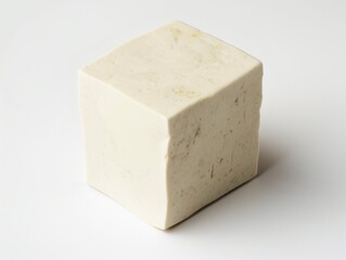 A white block of tofu cube isolated on white. AI generated