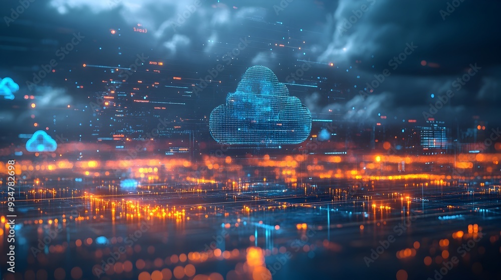 Poster futuristic ai powered weather prediction system with real time holographic display updates symbolizi