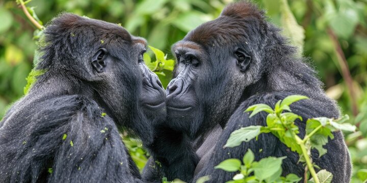 Pair of gorillas grooming each other