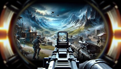 first person shooter game scene