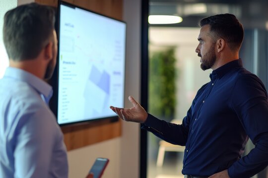 A sales team conducting a live product demo with hands-on interaction