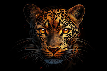 Obraz premium Close-up of a leopard's face with glowing yellow eyes