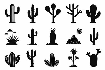Cactus desert silhouettes set, Cactus icon vector bundle © Trendy CraftSVG 