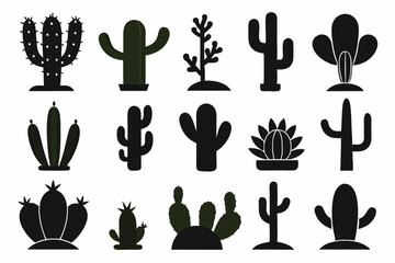 Cactus desert silhouettes set, Cactus icon vector bundle
