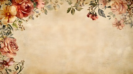 Elegant Vintage Floral Background with Ornate Roses and Leaves