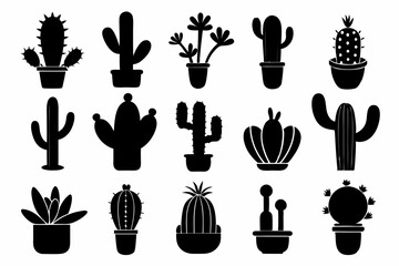 Cactus icon collection. Set of black cactus silhouette. silhouettes of different cactus icons