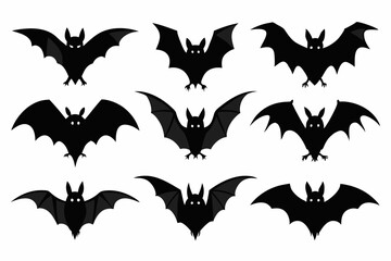 Halloween bat set. Black silhouette Halloween bat vector illustration, set of halloween bats	
