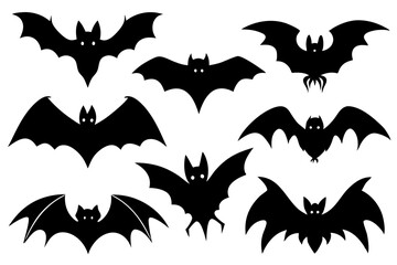 Halloween bat set. Black silhouette Halloween bat vector illustration, set of halloween bats	
