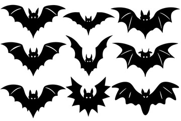Halloween bat set. Black silhouette Halloween bat vector illustration, set of halloween bats	
