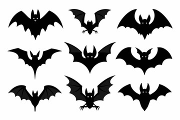 Halloween bat set. Black silhouette Halloween bat vector illustration, set of halloween bats	
