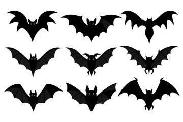 Halloween bat set. Black silhouette Halloween bat vector illustration, set of halloween bats	
