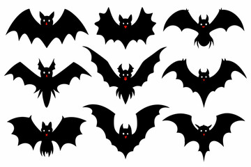 Halloween bat set. Black silhouette Halloween bat vector illustration, set of halloween bats	
