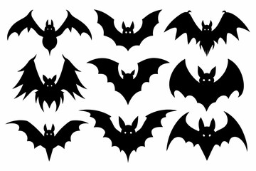 Halloween bat set. Black silhouette Halloween bat vector illustration, set of halloween bats	
