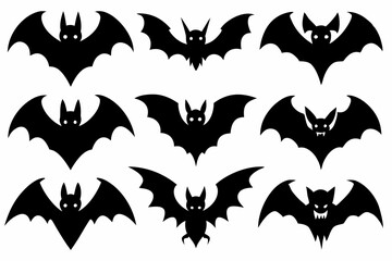 Halloween bat set. Black silhouette Halloween bat vector illustration, set of halloween bats	
