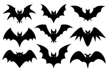 Halloween bat set. Black silhouette Halloween bat vector illustration, set of halloween bats	
