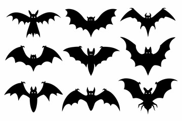 Halloween bat set. Black silhouette Halloween bat vector illustration, set of halloween bats	
