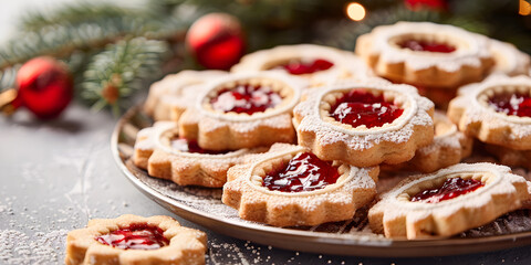 Star shaped cookies filled with cranberry sauce