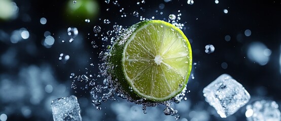 Lime Splash with Ice Cubes