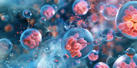 Cellular Division: Microscopic View of Cells Splitting and Growing, Cell Biology: Dynamic Cellular Activity in a Microscopic World