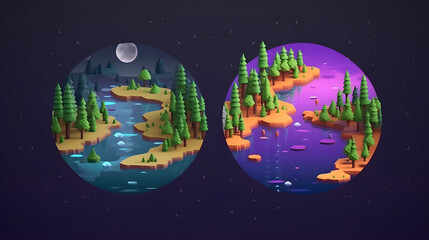 Naklejka premium Day Night game 3d Cartoon