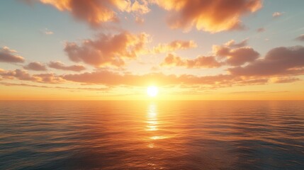 Obraz premium Surreal 3D Sunset Over Ocean with Stylized 2D Sun and Reflections