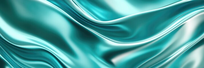 Obraz premium Turquoise soft satin fabric wave background design. Texture with smooth flowing patterns and light shiny effect
