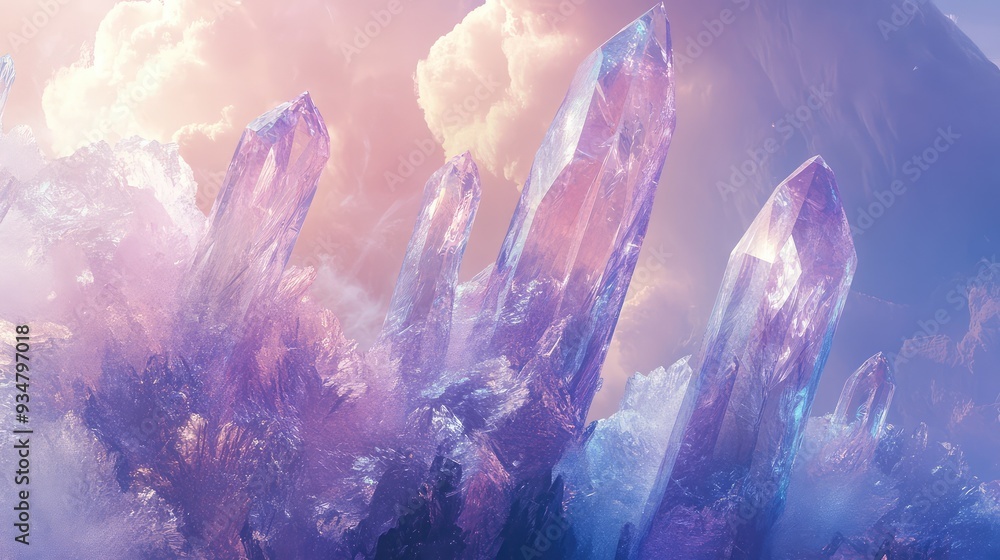 Wall mural Abstract vision of crystalized dreams, featuring delicate crystals suspended in a dreamy, pastel-colored haze.