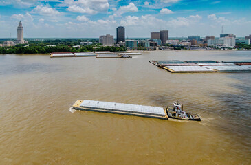 Barge on the Mississippi River, Baton Rouge, Louisiana, USA.