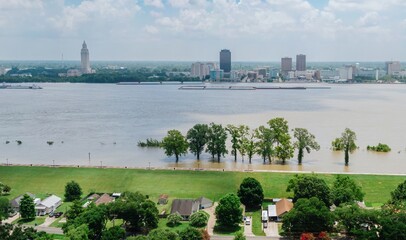 Mississippi River with tha view to downtow Baton Rouge, Louisiana, USA.