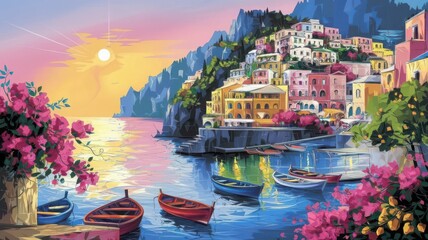A tranquil sunrise scene over amalfi coast in Italy.jpeg