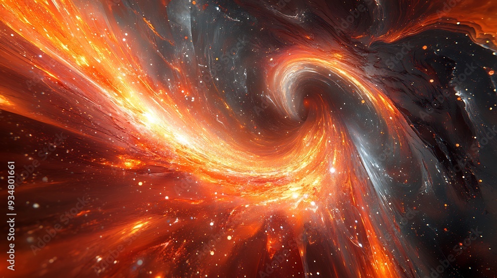 Poster black hole bending spacetime into a 3d funnel with 2d light waves spiraling inward showing the disto